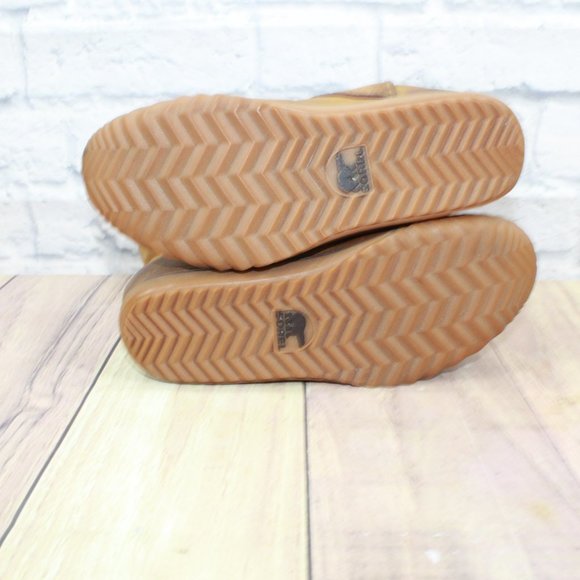 SOREL Brown Leather Gold Logo Round Toe Side Zip Winter Boots Size 8 - Picture 10 of 10